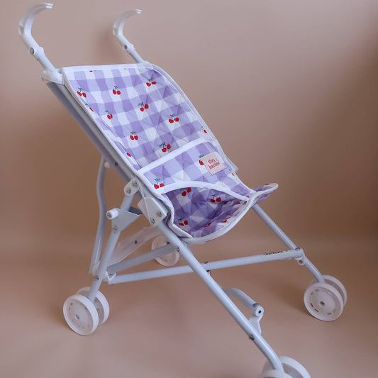 Tiny Harlow Folding Dolls Stroller - Lilac Gingham Cherry