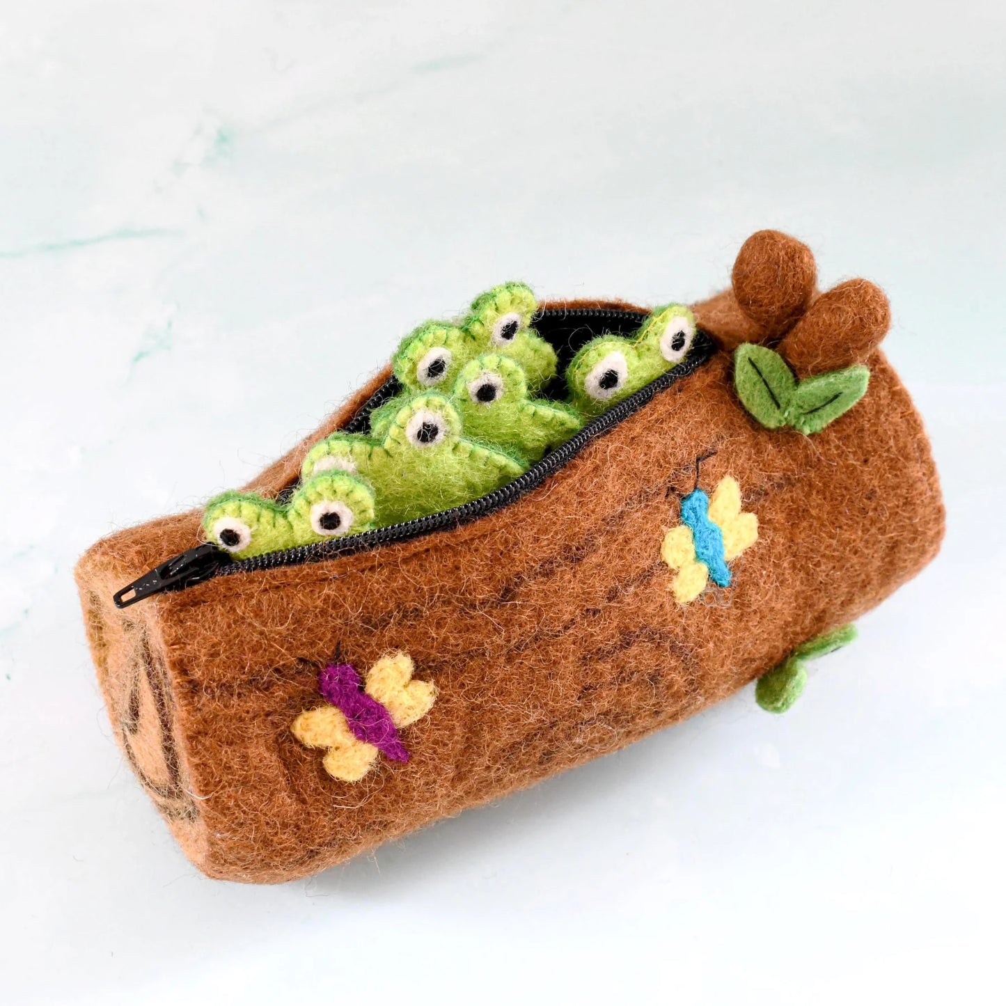 Five Little Speckled Frogs with Log Bag - Finger Puppet Set