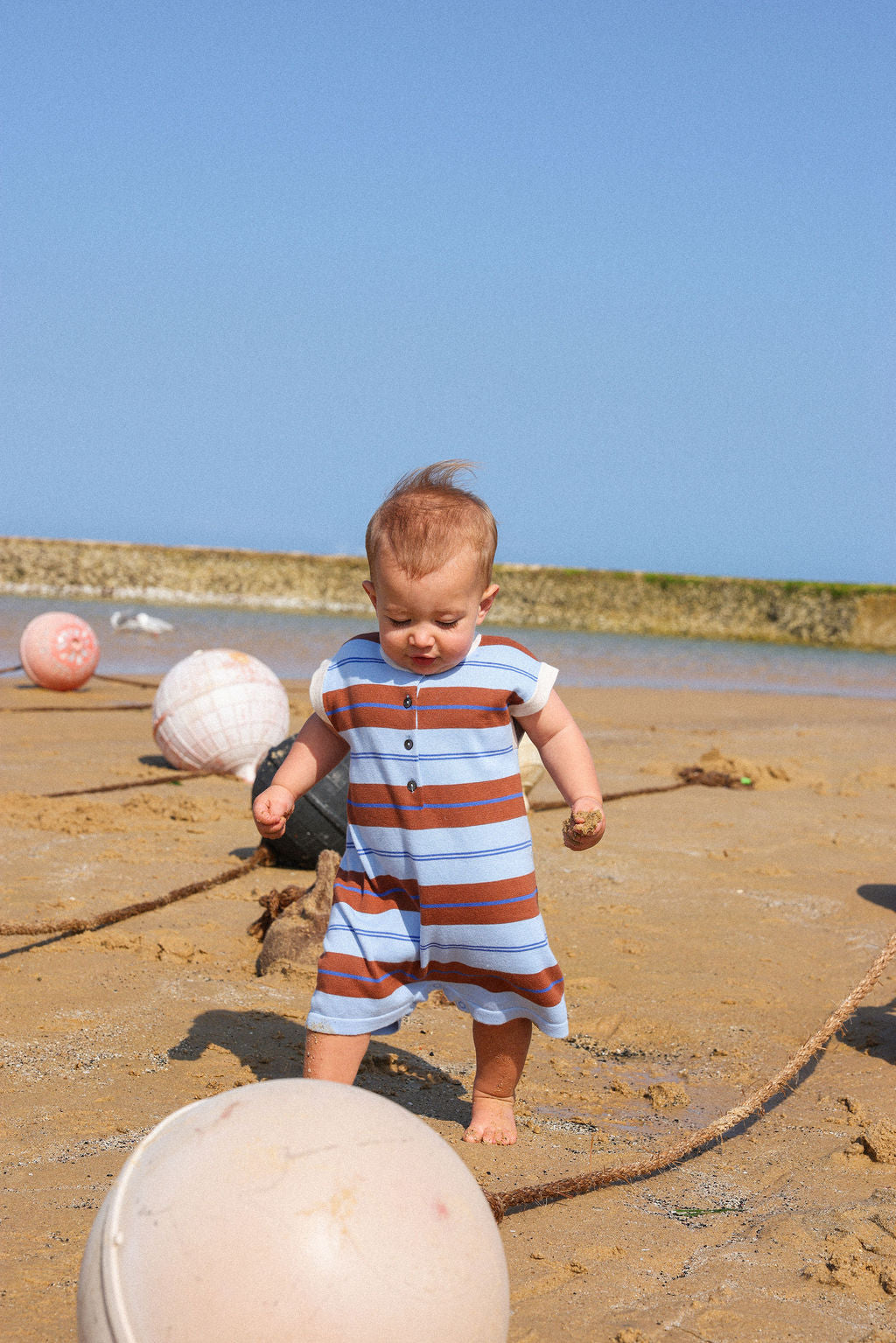 Organic Knitted Club Stripe Button-Up Romper - Bubble