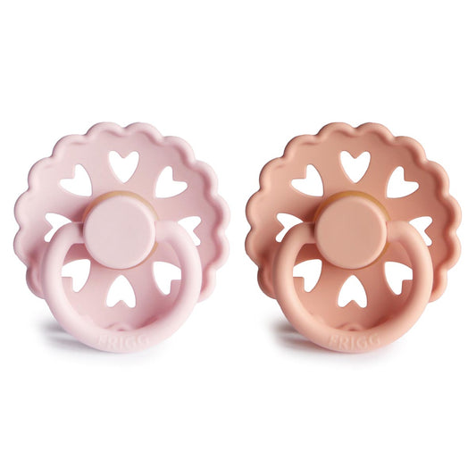 FRIGG Fairytale Pacifier 2 Pack Latex – 6-18 months / White Lilac and Pretty in Peach