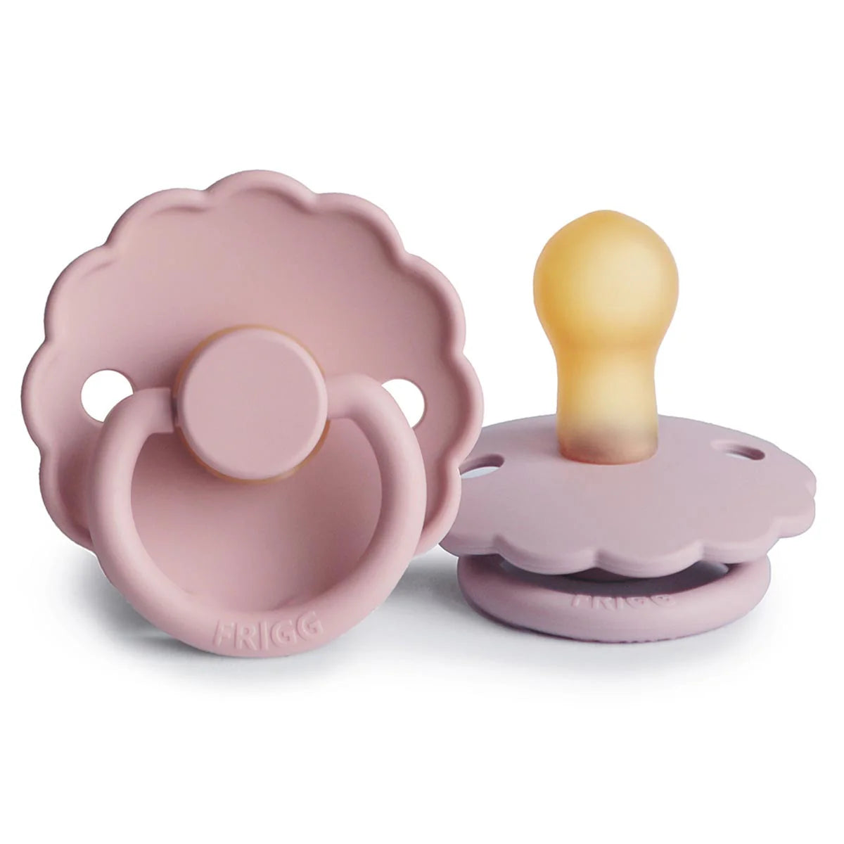 FRIGG Daisy Pacifier 2 Pack Latex – 6-18 months / Baby Pink and Soft Lilac