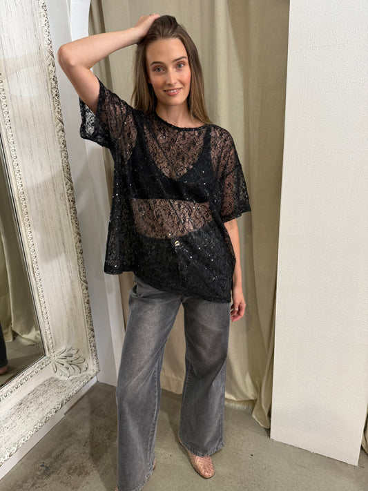 NOEMI LACE TEE - BLACK