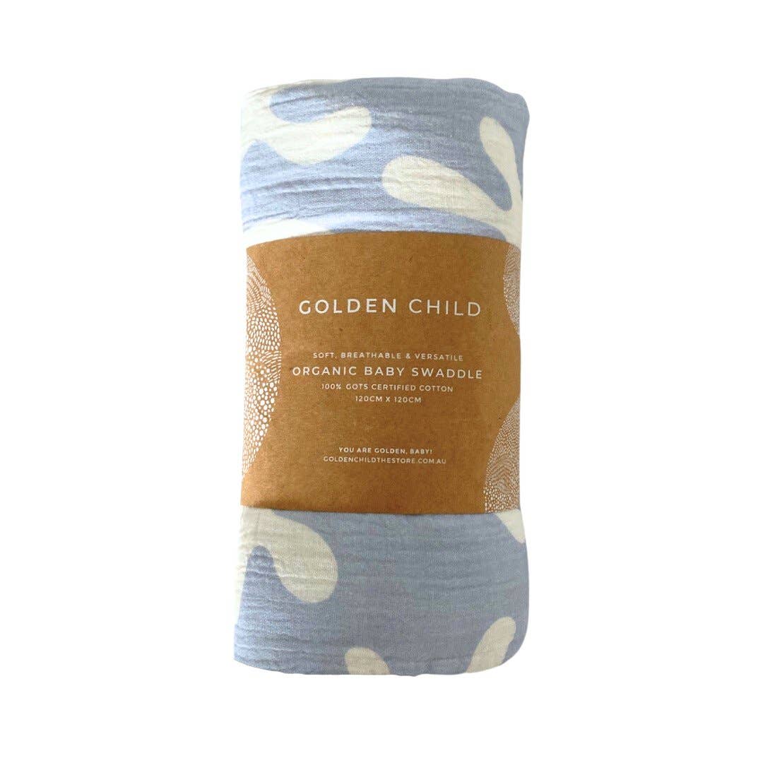 Marine Dream Organic Cotton Baby Swaddle - Azure