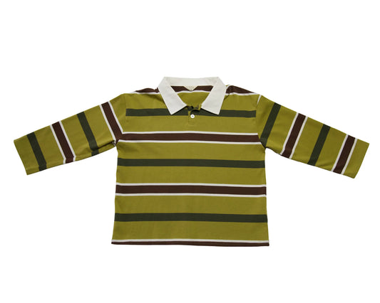 LITTLE. THE LABEL - RAE RUGBY SHIRT AVOCADO STRIPE