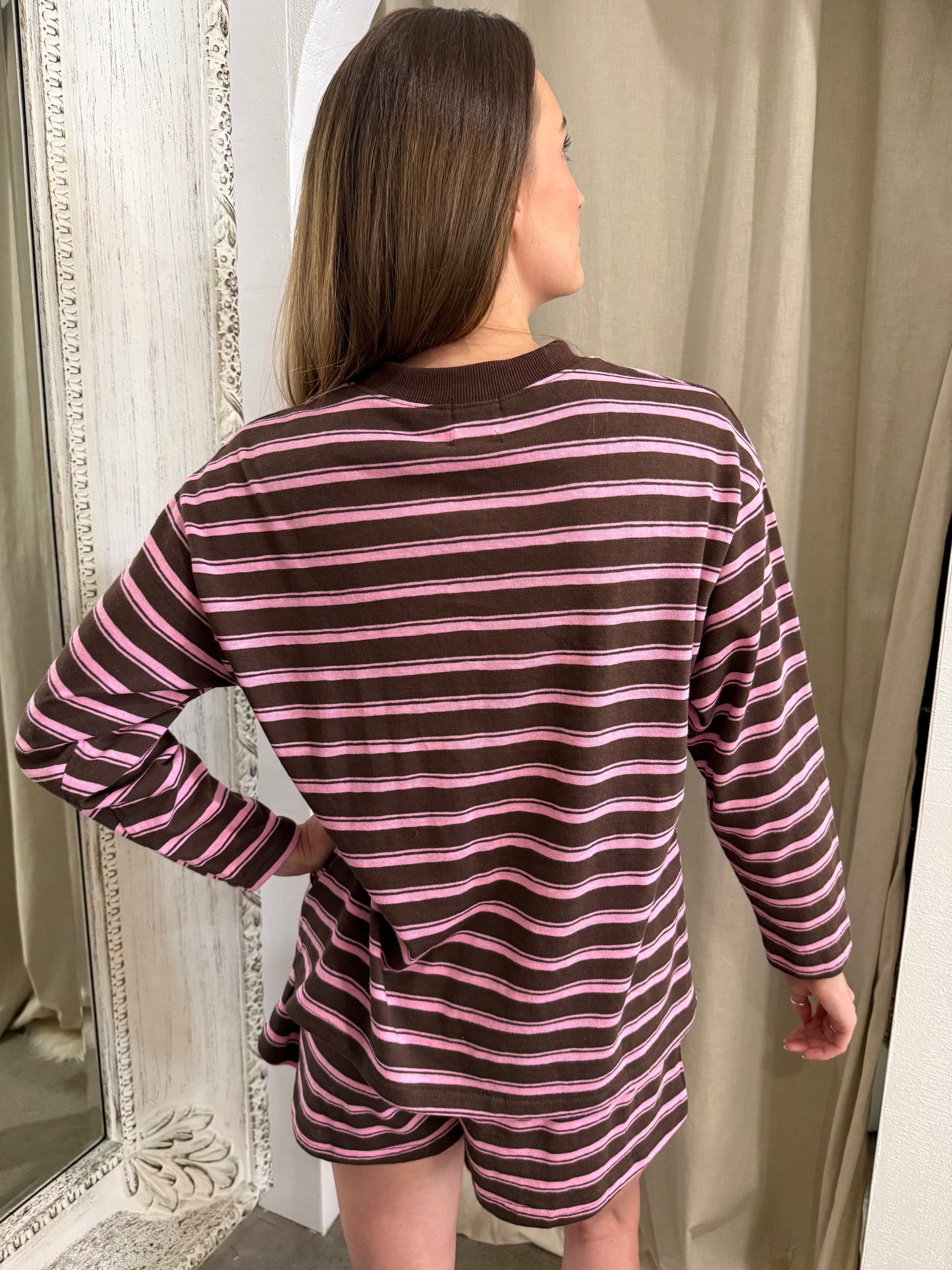 JUDE STRIPE LOUNGE SET - COCOA & PINK