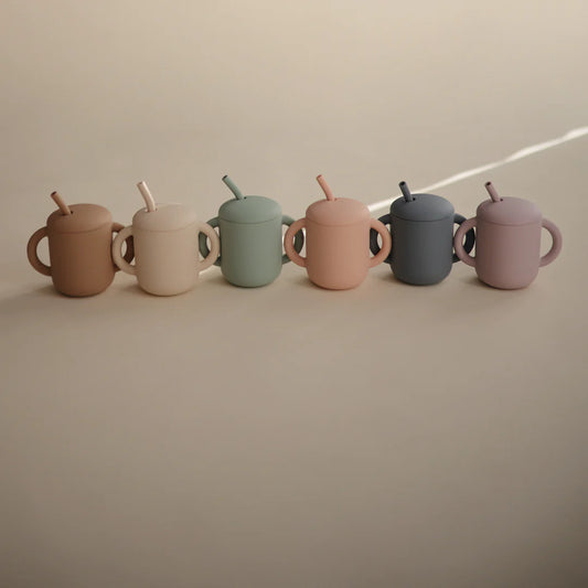 Mushie Training Cup & Straw - Cambridge Blue