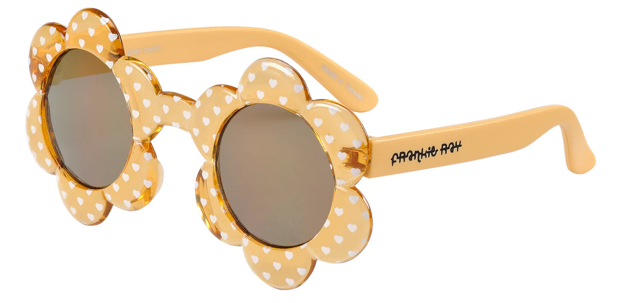 Daisy Baby Sunglasses – Crystal Yellow White Hearts (0–18 Months)