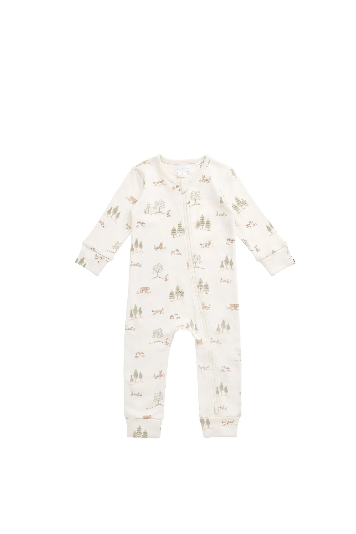 Organic Cotton Reese Zip Onepiece - Pine Forest Friends