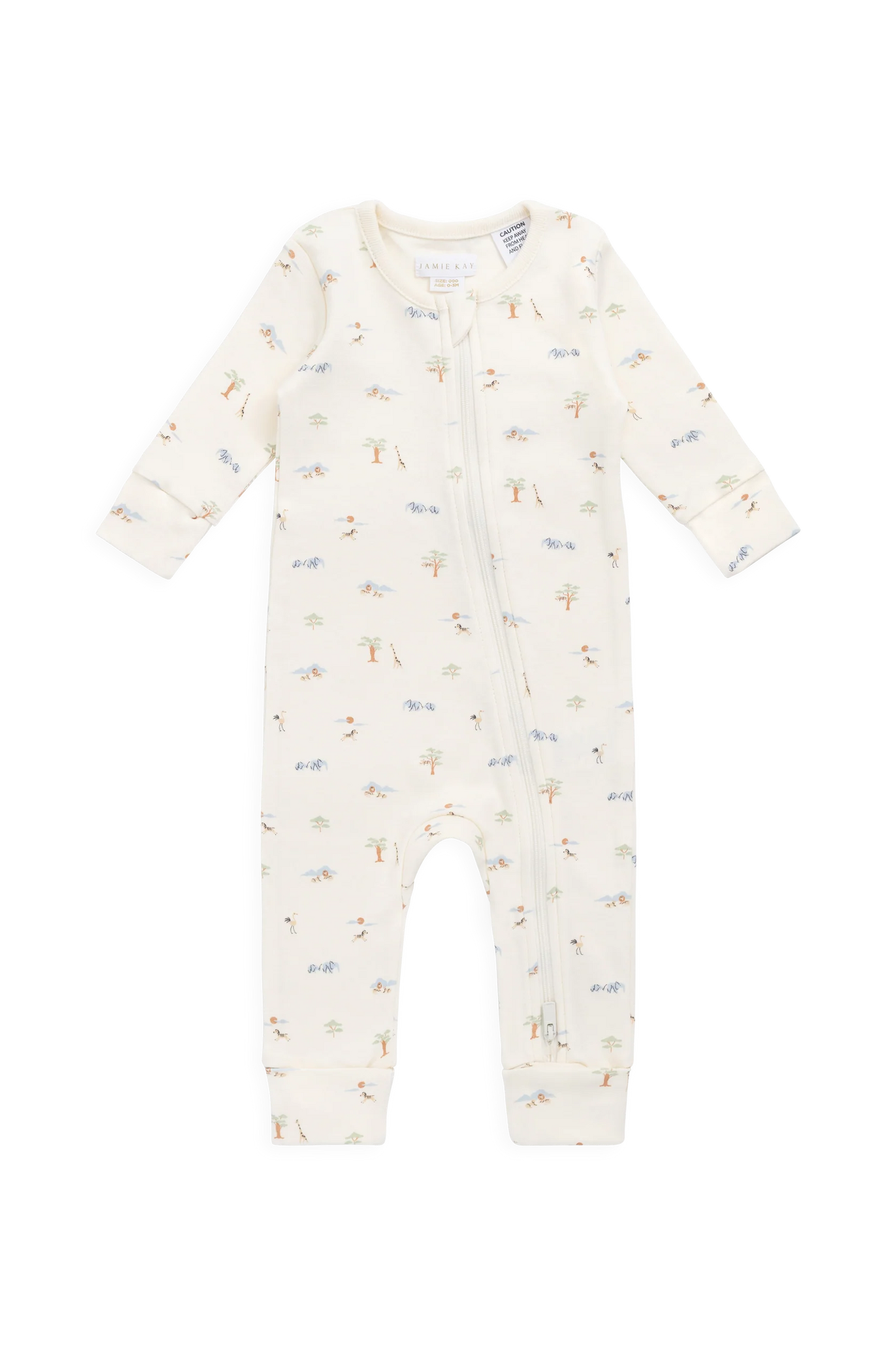 Organic Cotton Zip Onepiece - Savannah Animals Tofu