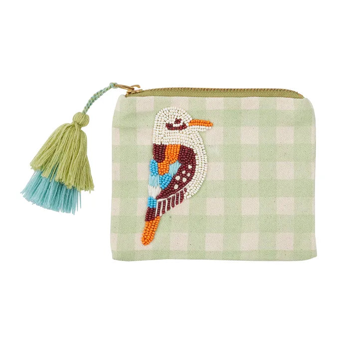 Russel Kookaburra Embroidered Cotton Pouch - Mint