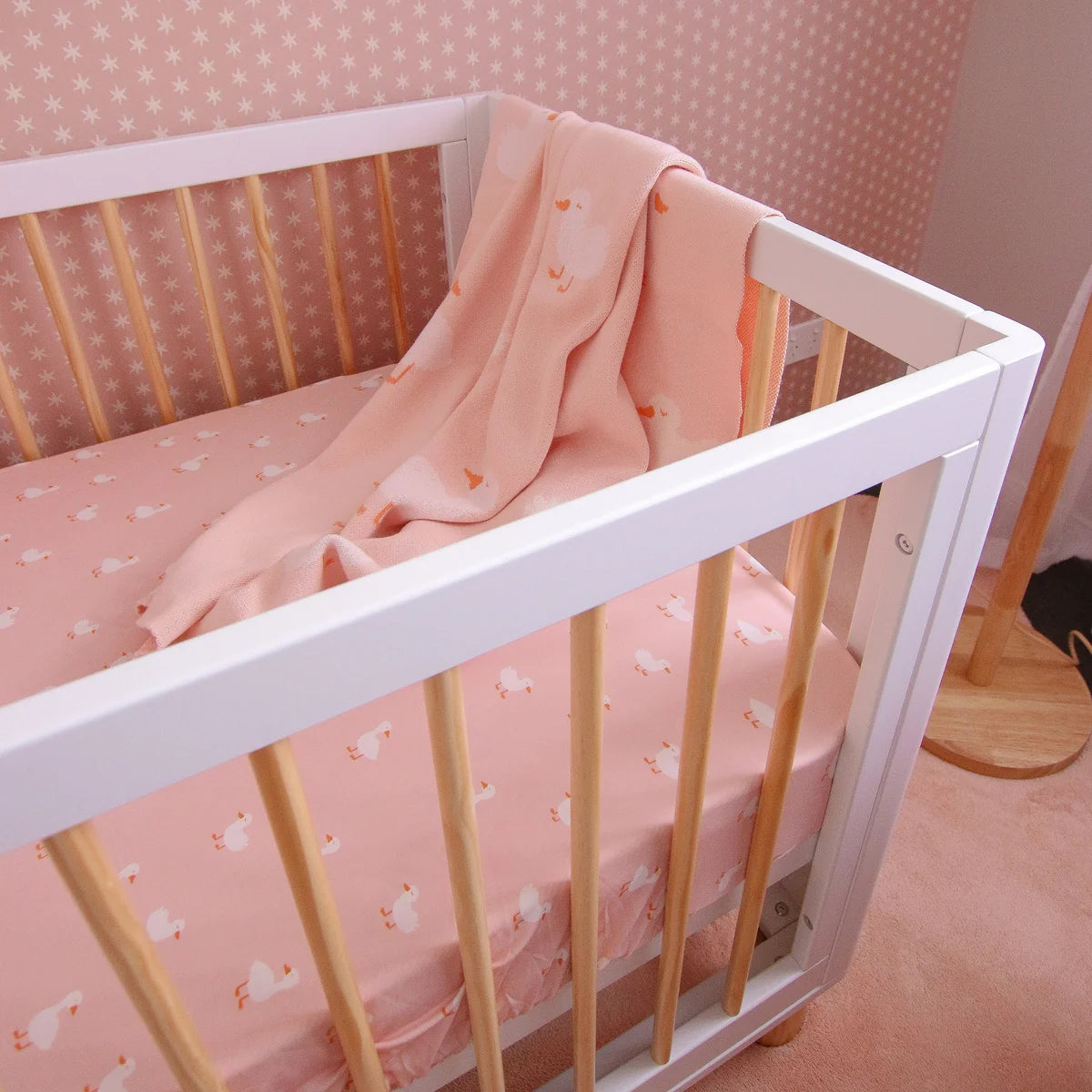 Pink Ducks Organic Fitted Cot Sheet