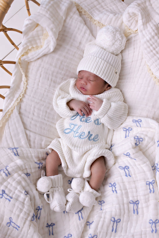 He's Here Chunky Knit Romper - Snow