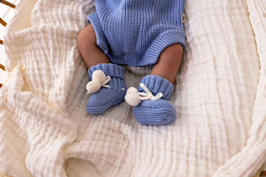 Baby Knit Booties - Pom Pom Sky