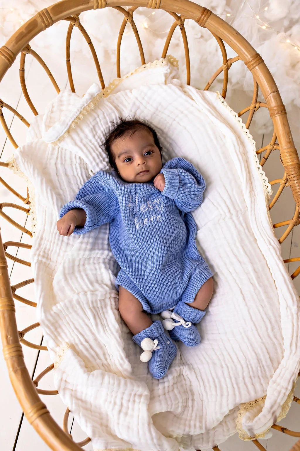 He's Here Chunky Knit Romper - Sky