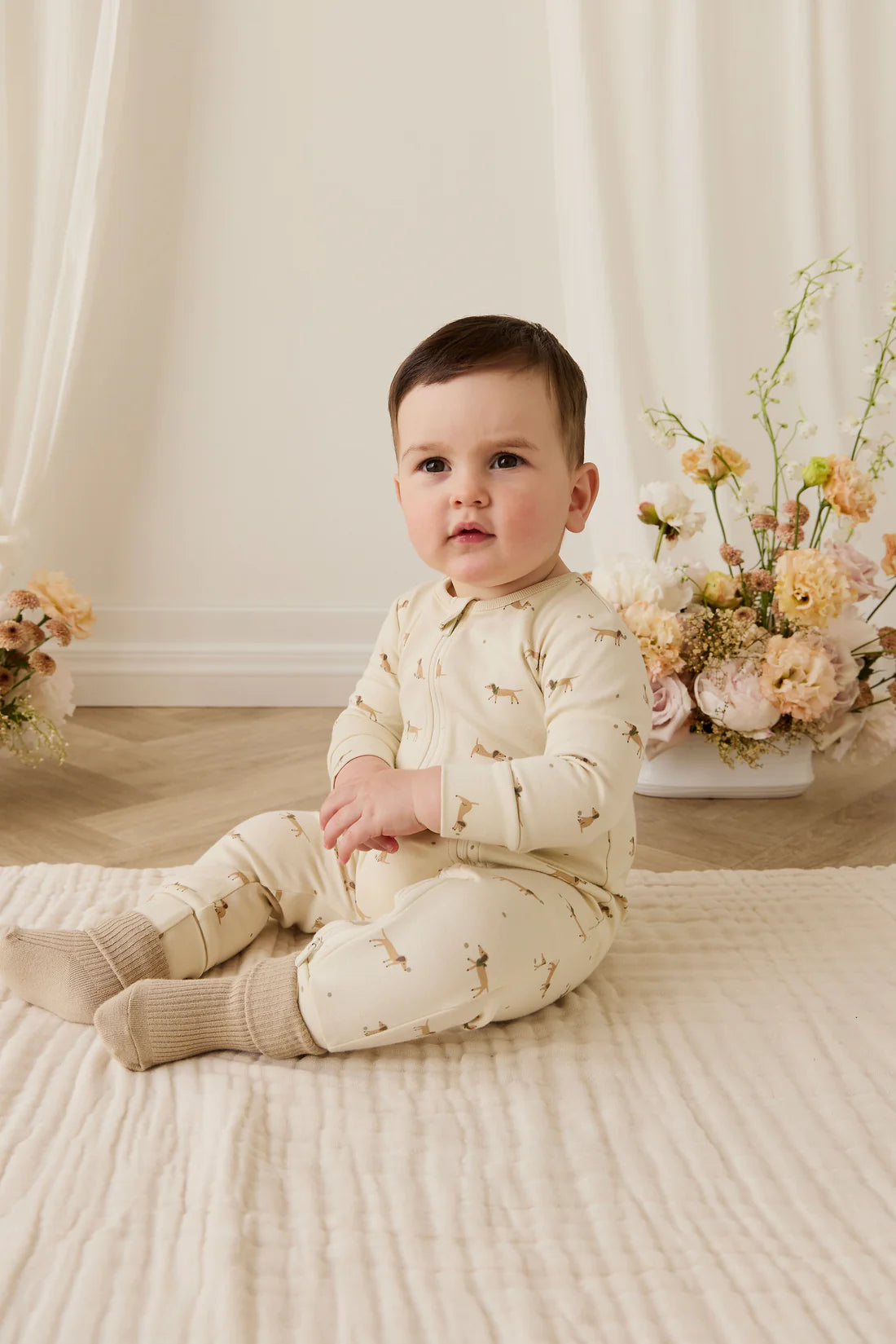 Organic Cotton Reese Zip Onepiece - Play Ball Cassava