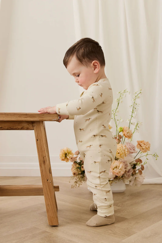 Organic Cotton Reese Zip Onepiece - Play Ball Cassava