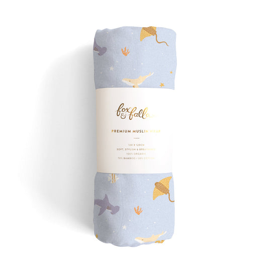 Ocean Creatures Sky Organic Muslin Swaddle Wrap