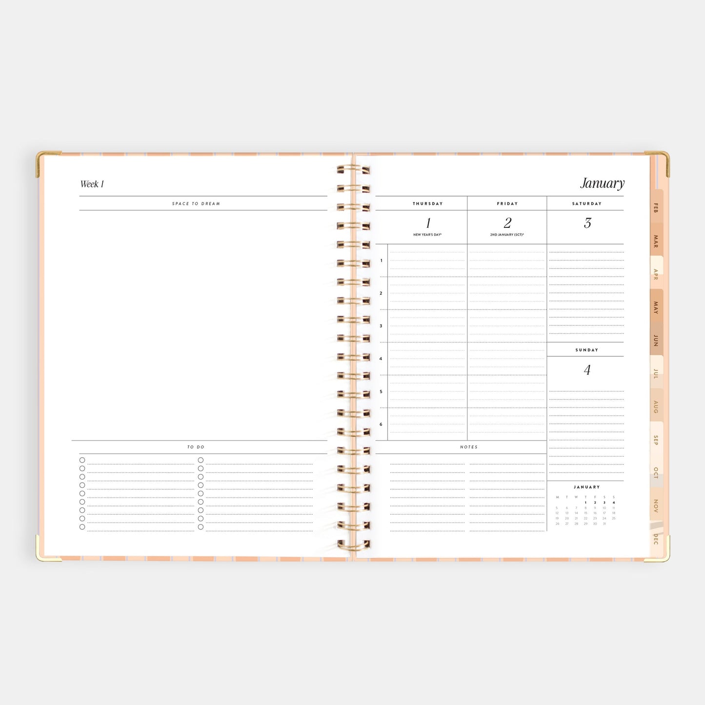 2026 A4 Academic Vetical Planner - Coral Stripe