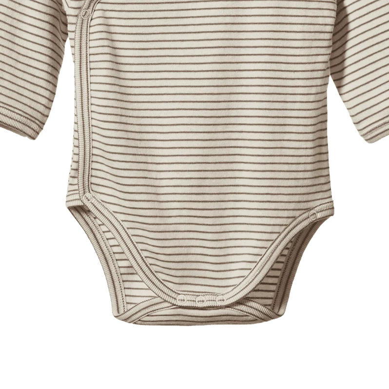 Long Sleeve Kimono Bodysuit - Mushroom Pinstripe