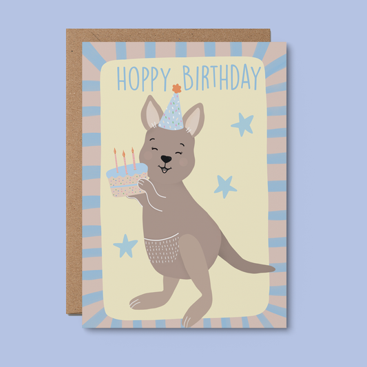 Kangaroo cake GREETING CARD, happy birthday, kids birthday