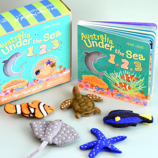 Australia Under the Sea 1,2,3 by Frane Lessac - Book and Finger Puppet Set