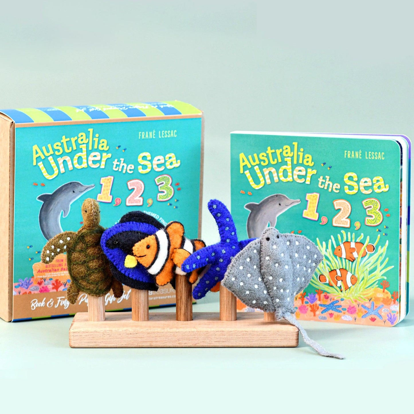 Australia Under the Sea 1,2,3 by Frane Lessac - Book and Finger Puppet Set