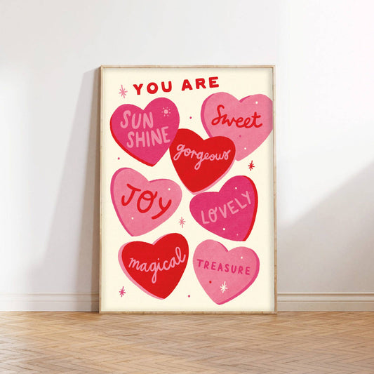 Sweet Hearts Print - Love Positive Kids Art Print Gift : A4