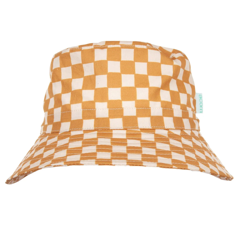 Checkmate Wide Brim Bucket Hat - Caramel & Cream