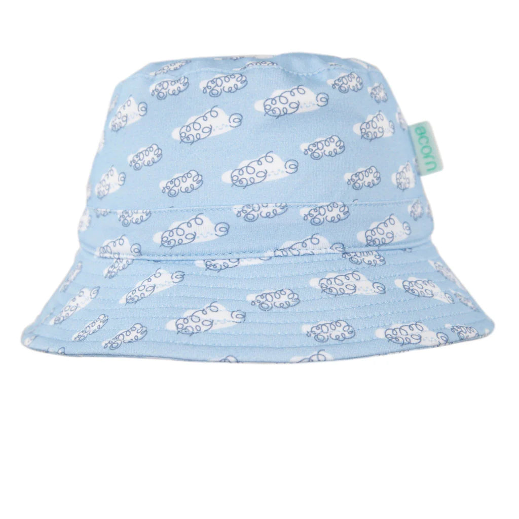 Clouds Stretch Cotton Wide Brim Sun Hat - Blue & White