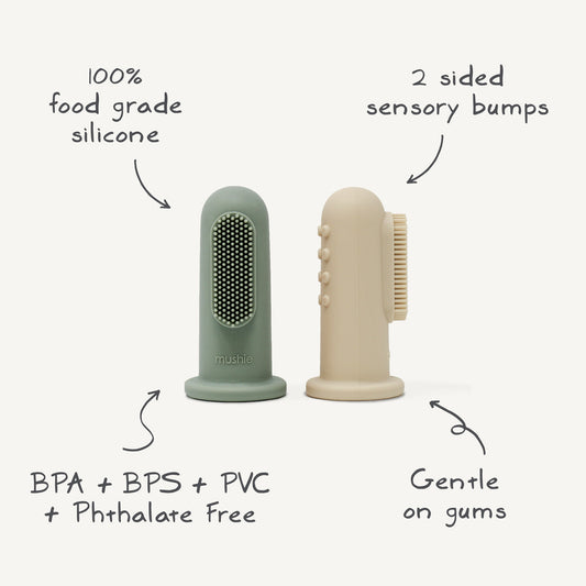 Mushie Finger Toothbrush - Shifting Sand & Blush