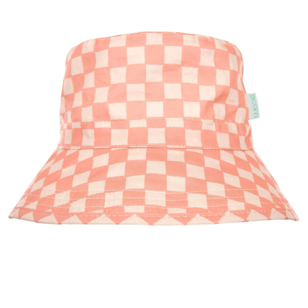 Pink Checks Broad Brim Bucket Hat - Pink & Cream