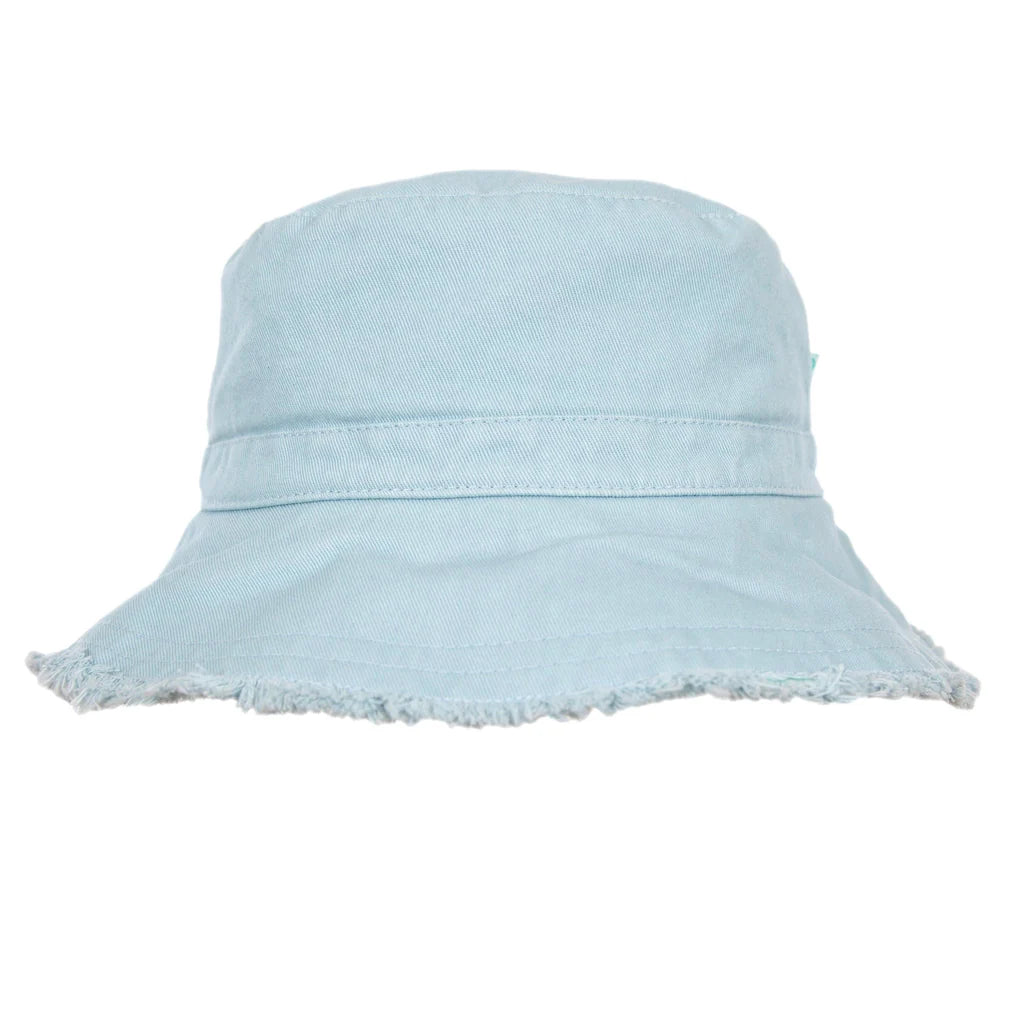 Seafoam Frayed Bucket Hat Light Blue