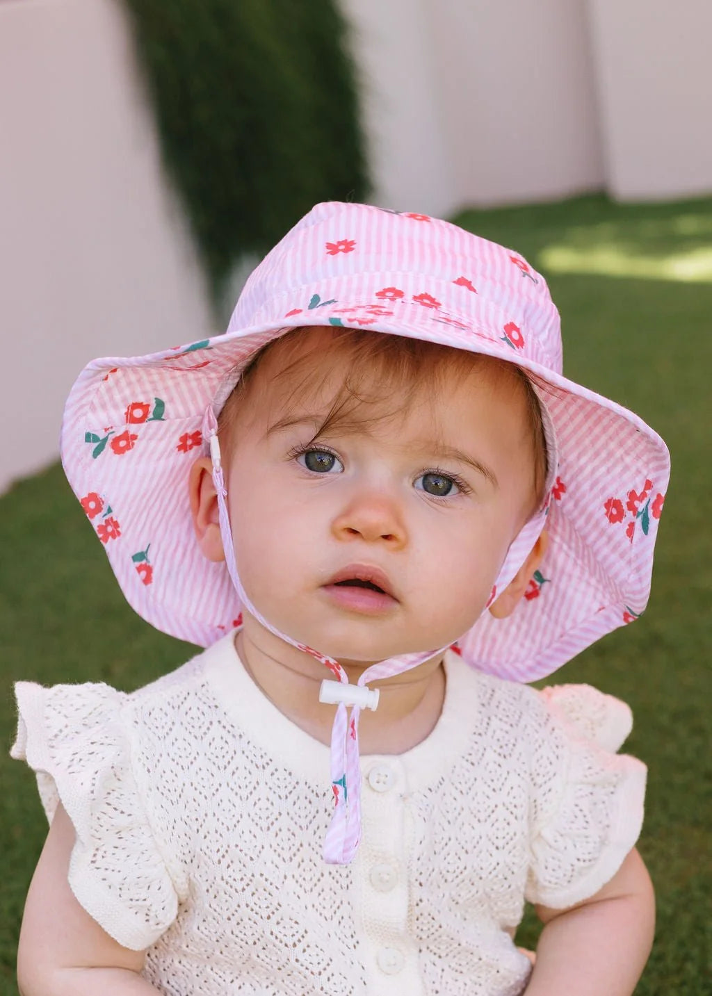 Striped Posy Wide Brim Infant Hat