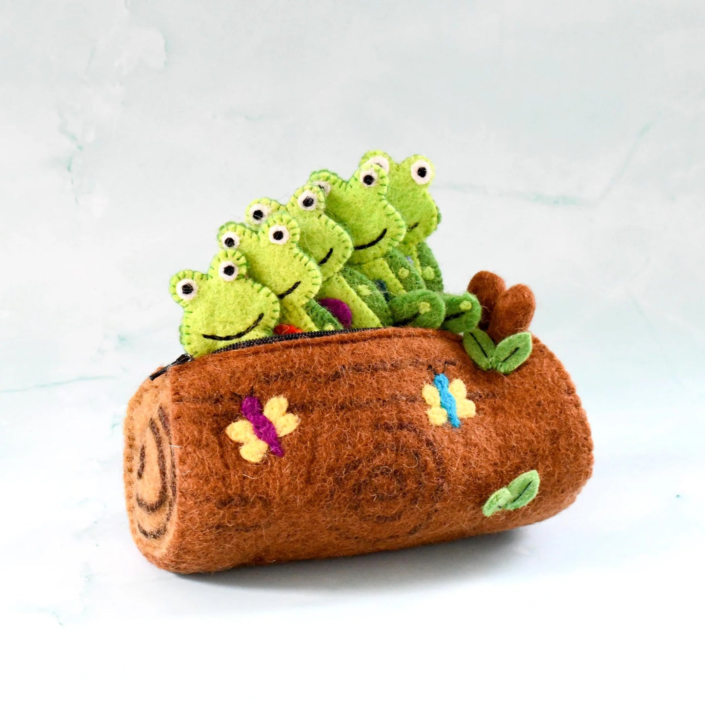 Five Little Speckled Frogs with Log Bag - Finger Puppet Set