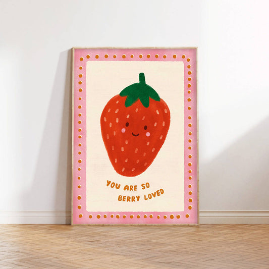 Berry Loved Strawberry Print - Kids Modern Art Gift Decor: A4