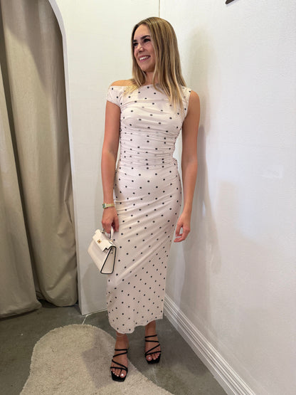 Hallie Ruched Dress in Beige Spot