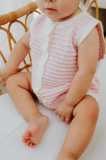 Breezy Knit Romper Pink Coral