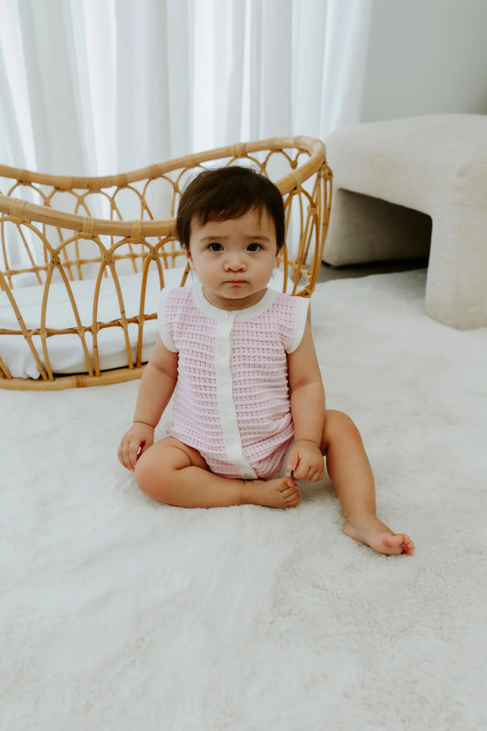 Breezy Knit Romper Pink Coral