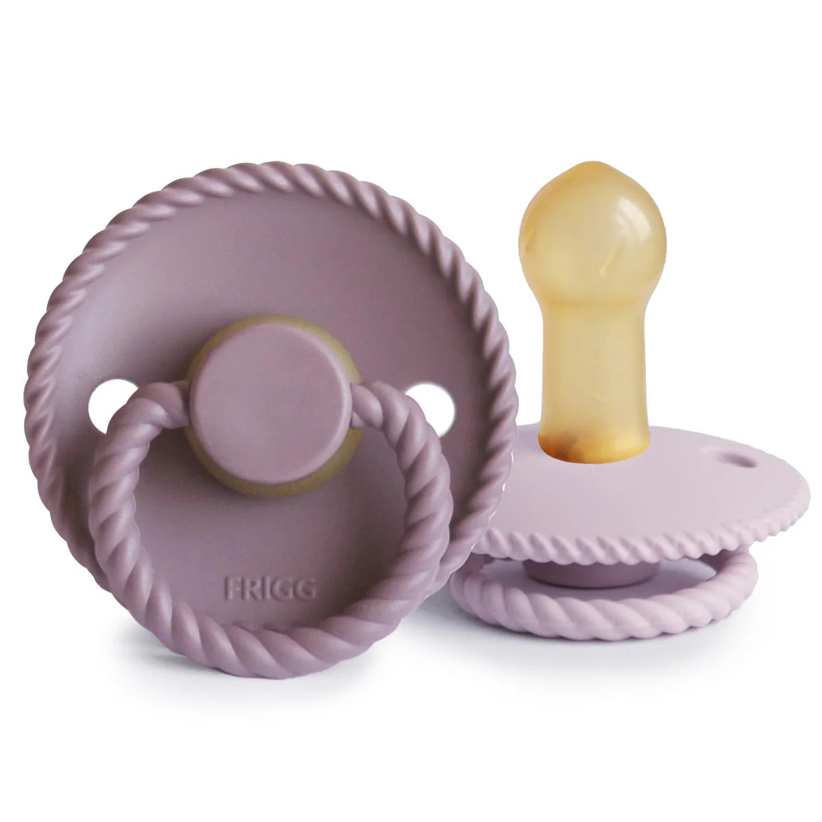 FRIGG Rope Pacifier 2 Pack Latex – 0-6 months / Twilight Mauve and Soft Lilac