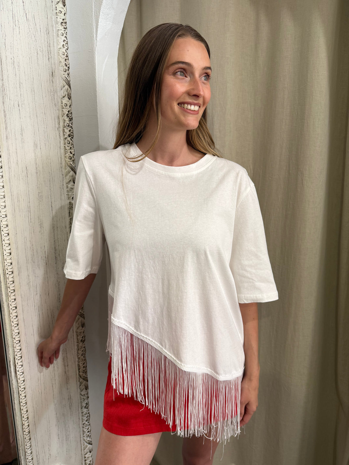 PENELOPE FRINGE TEE - MILK