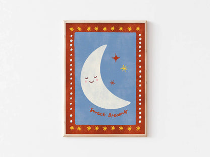 Sweet Dreams Moon Print - Kids Modern Art Gift Decor Nursery: A4