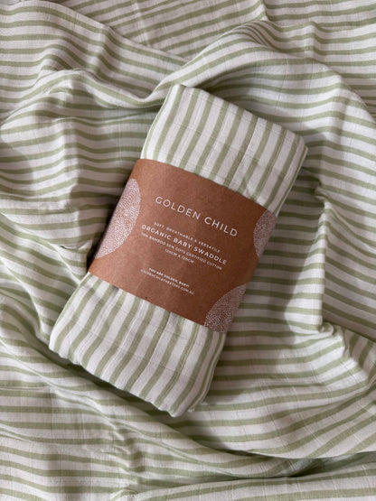 Baby Mini Stripe Organic Bamboo Cotton Baby Swaddle - Lime