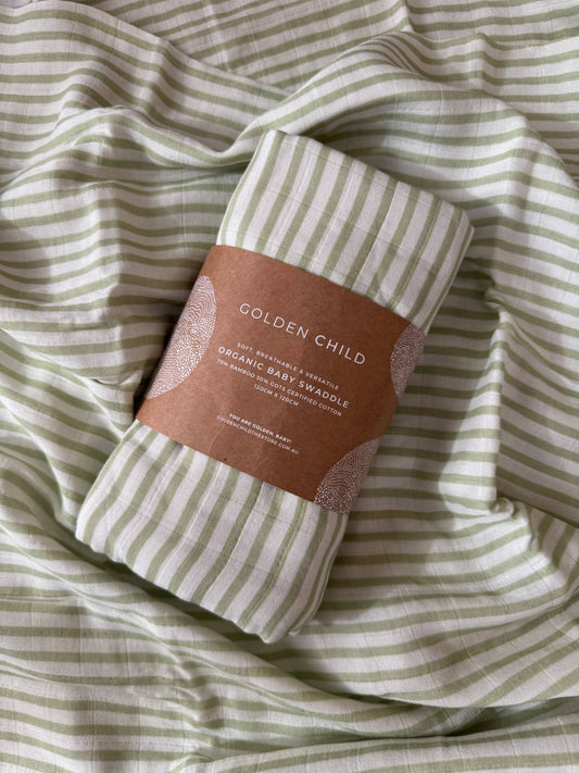 Baby Mini Stripe Organic Bamboo Cotton Baby Swaddle - Lime