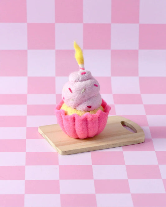 FELT GIANT PINK VANILLA CUPCAKE WITH CANDLE