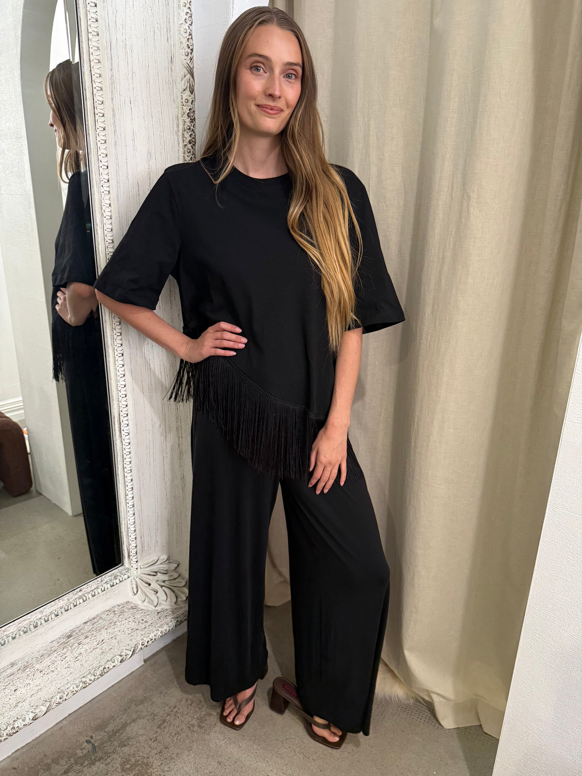 PENELOPE FRINGE TEE - MIDNIGHT