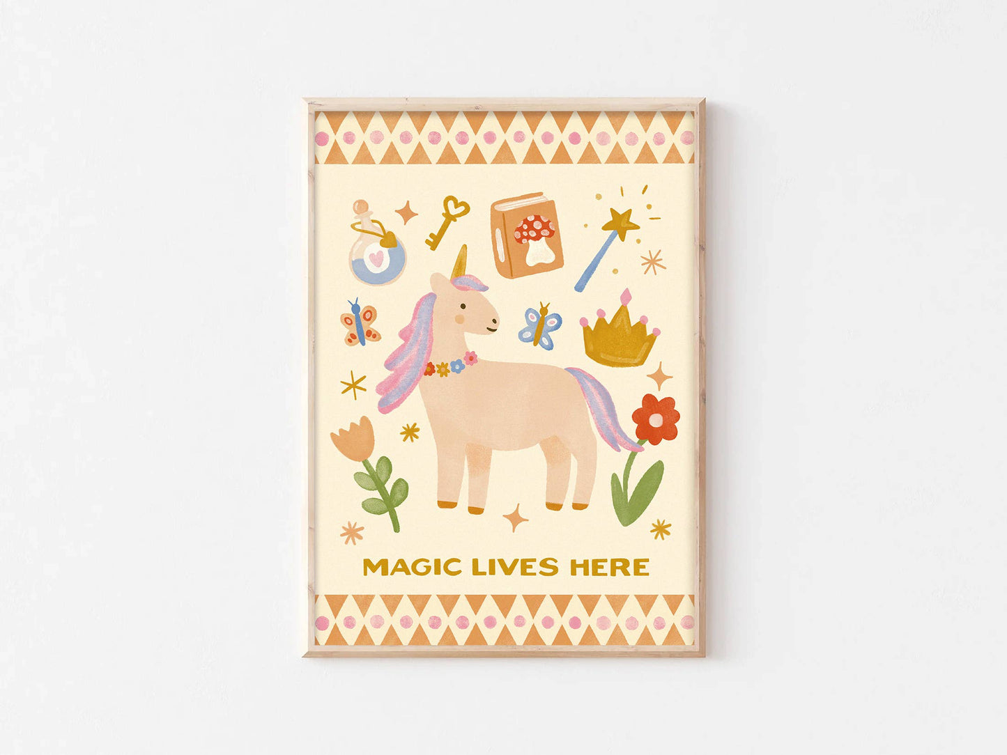Magic Lives Here Print - Unicorn Magical Fairy Art Kids : A4