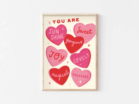 Sweet Hearts Print - Love Positive Kids Art Print Gift : A4