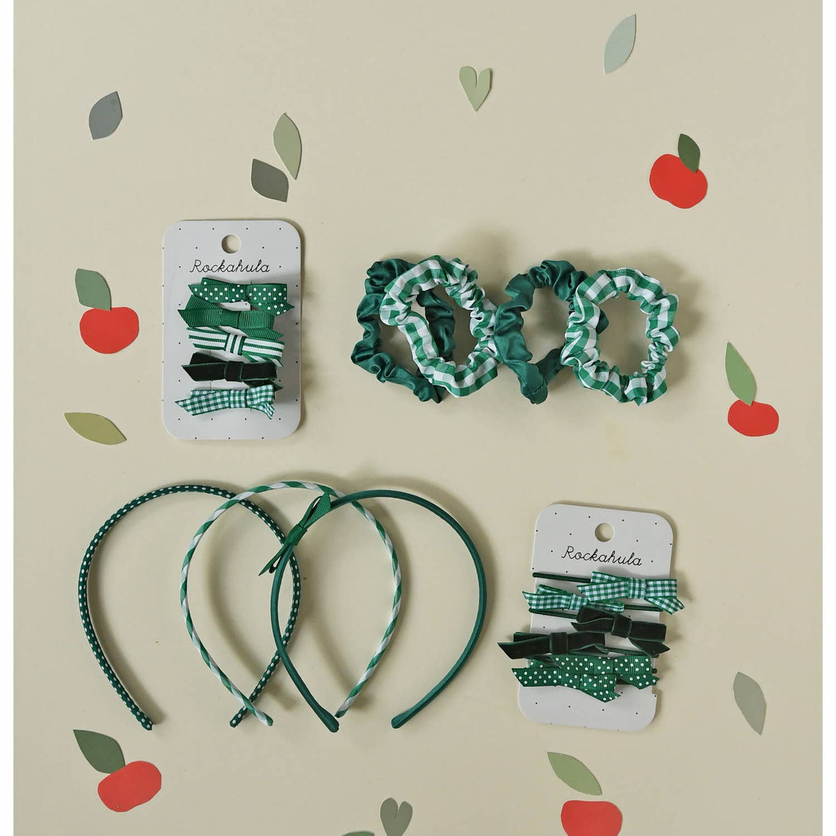 School Bow Clip Set Green