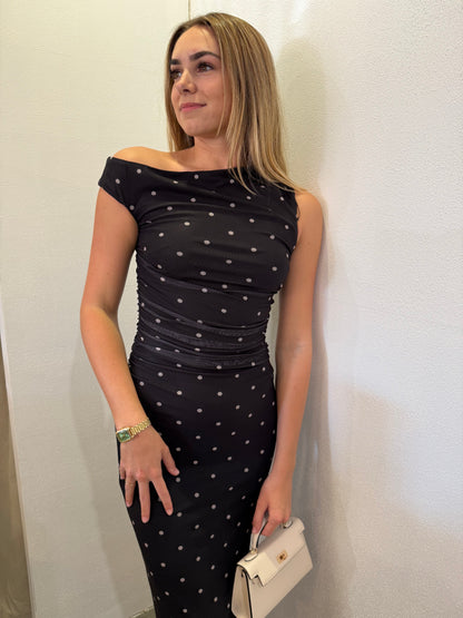 Hallie Ruched Dress in Midnight Spot