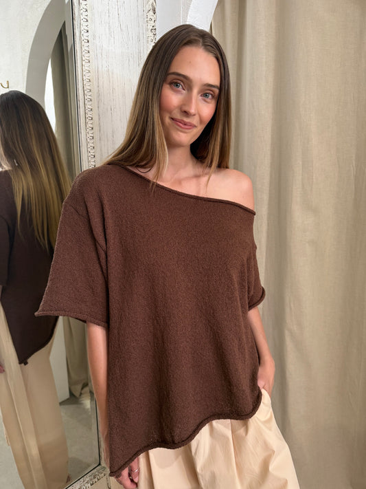 Harper Boucle Knit Top - Chocolate